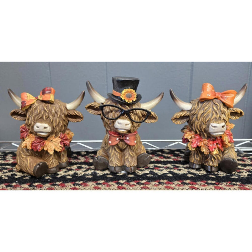 Highland Cow Trio Tabletop Hannas Handiworks Autumn Fall Thanksgiving Resin